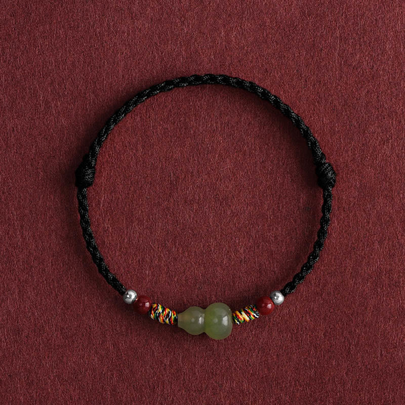 Buddha Stones Hetian naturale giada zucca protezione fortuna braccialetto intrecciato cavigliera