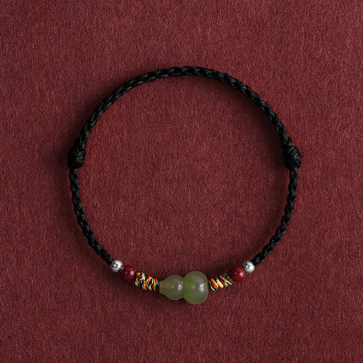 Buddha Stones Hetian naturale giada zucca protezione fortuna braccialetto intrecciato cavigliera