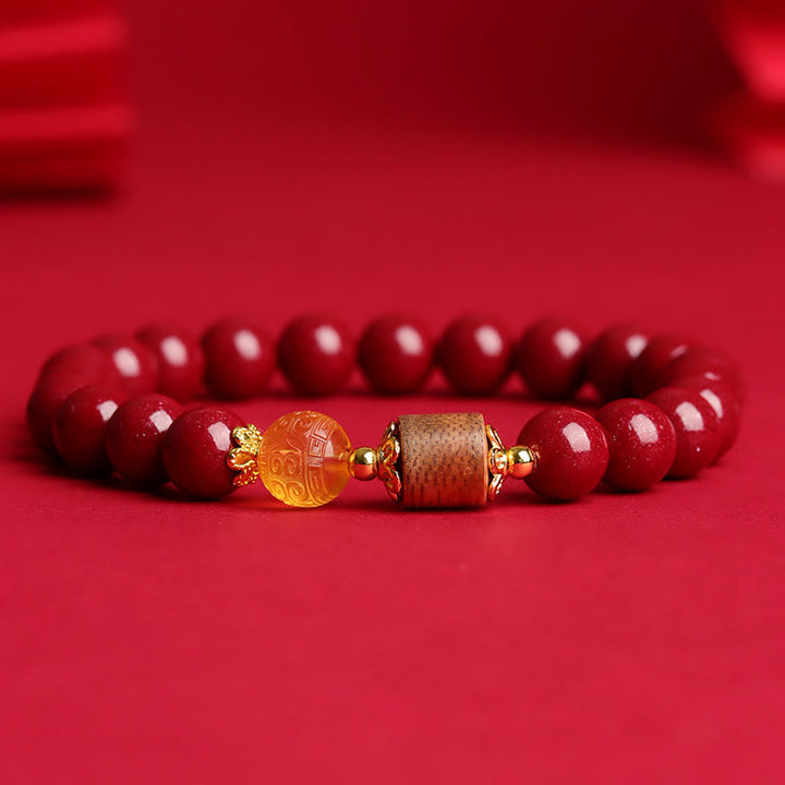Braccialetto di benedizione Buddha Stones Cinnabar Agarwood Ambra
