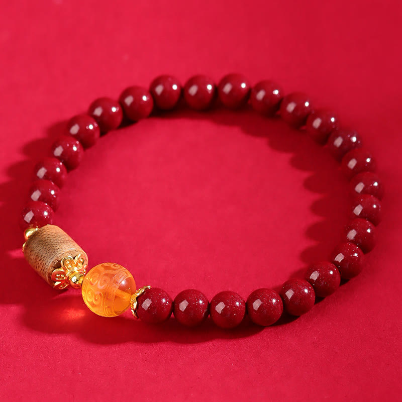 Braccialetto di benedizione Buddha Stones Cinnabar Agarwood Ambra