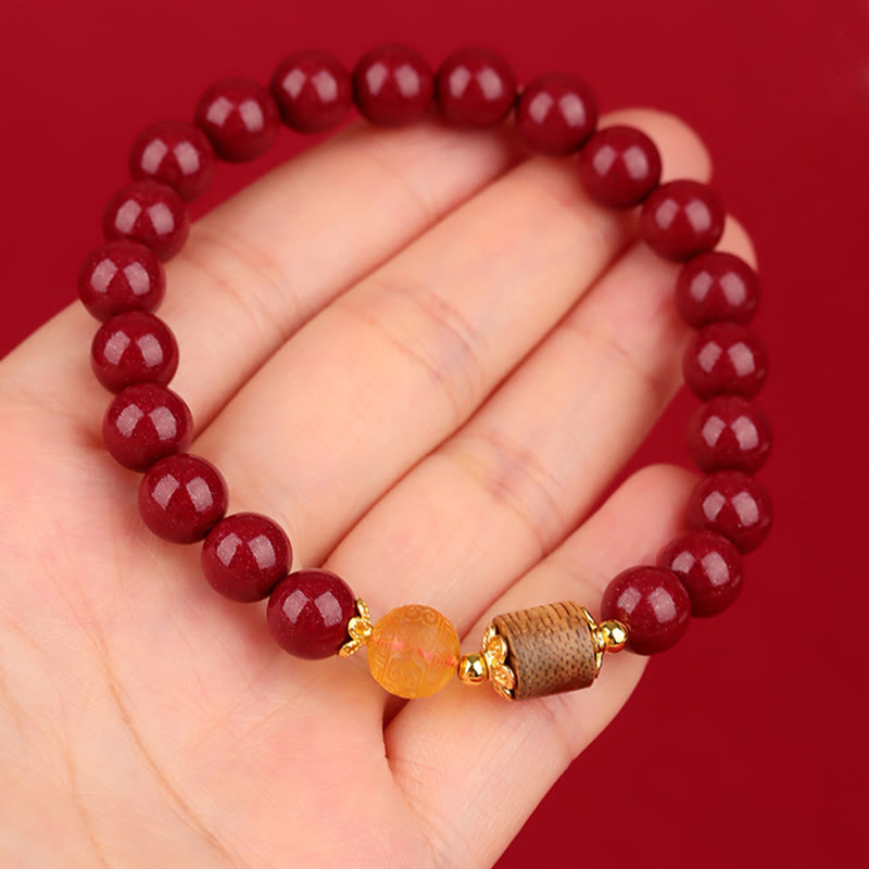 Braccialetto di benedizione Buddha Stones Cinnabar Agarwood Ambra