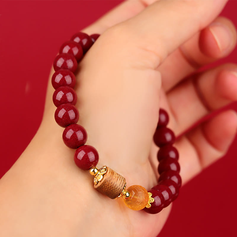 Braccialetto di benedizione Buddha Stones Cinnabar Agarwood Ambra