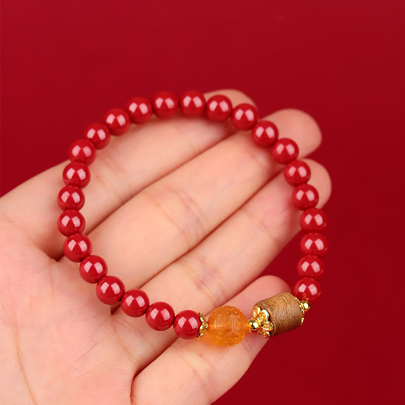 Braccialetto di benedizione Buddha Stones Cinnabar Agarwood Ambra