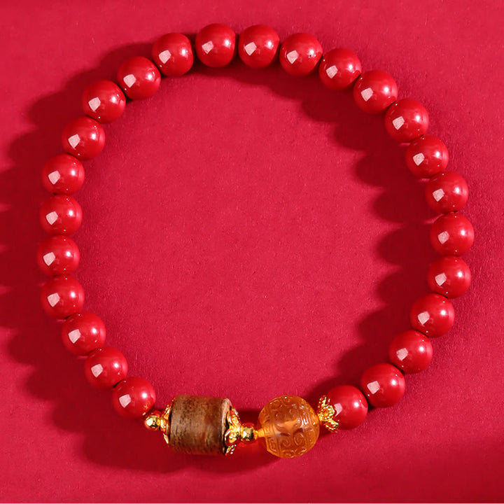 Braccialetto di benedizione Buddha Stones Cinnabar Agarwood Ambra