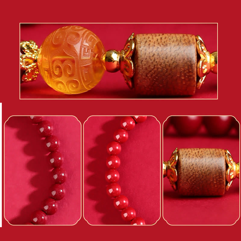Braccialetto di benedizione Buddha Stones Cinnabar Agarwood Ambra