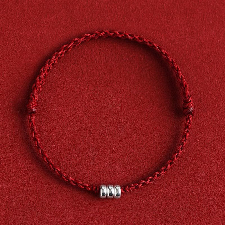 Buddha Stones 925 Sterling Silver Beads Protezione Fortuna Braccialetto Intrecciato Cavigliera
