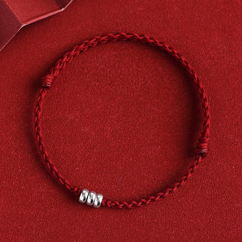 Buddha Stones 925 Sterling Silver Beads Protezione Fortuna Braccialetto Intrecciato Cavigliera - corda rosso scuro - Braccialetto (circonferenza del polso 15-20 cm) - image 1
