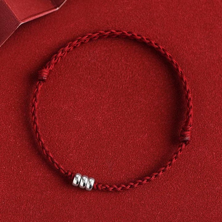 Buddha Stones 925 Sterling Silver Beads Protezione Fortuna Braccialetto Intrecciato Cavigliera - corda rosso scuro - Braccialetto (circonferenza del polso 15-20 cm) - image 1