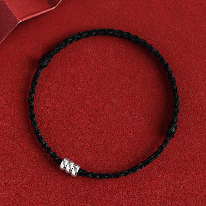 Buddha Stones 925 Sterling Silver Beads Protezione Fortuna Braccialetto Intrecciato Cavigliera
