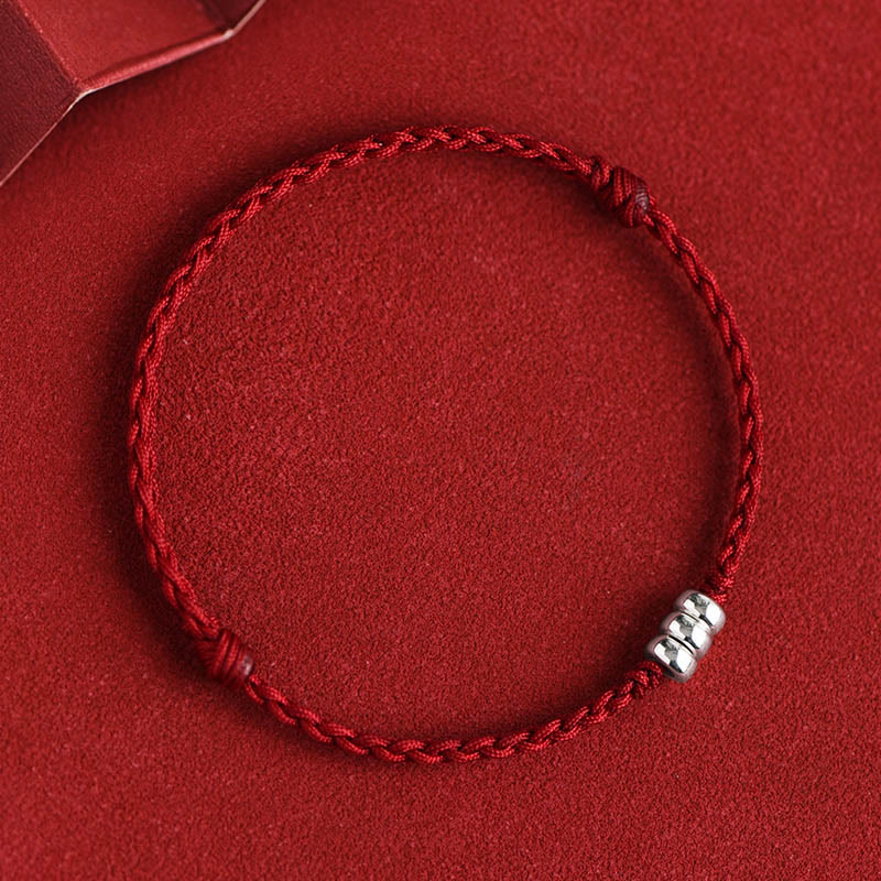 Buddha Stones 925 Sterling Silver Beads Protezione Fortuna Braccialetto Intrecciato Cavigliera - corda rosso scuro - Cavigliera (circonferenza 18-30 cm) - image 2