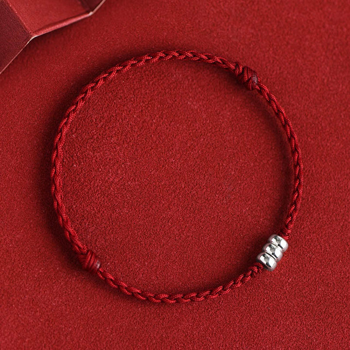 Buddha Stones 925 Sterling Silver Beads Protezione Fortuna Braccialetto Intrecciato Cavigliera - corda rosso scuro - Cavigliera (circonferenza 18-30 cm) - image 2