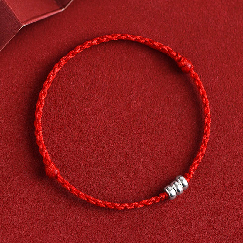 Buddha Stones 925 Sterling Silver Beads Protezione Fortuna Braccialetto Intrecciato Cavigliera