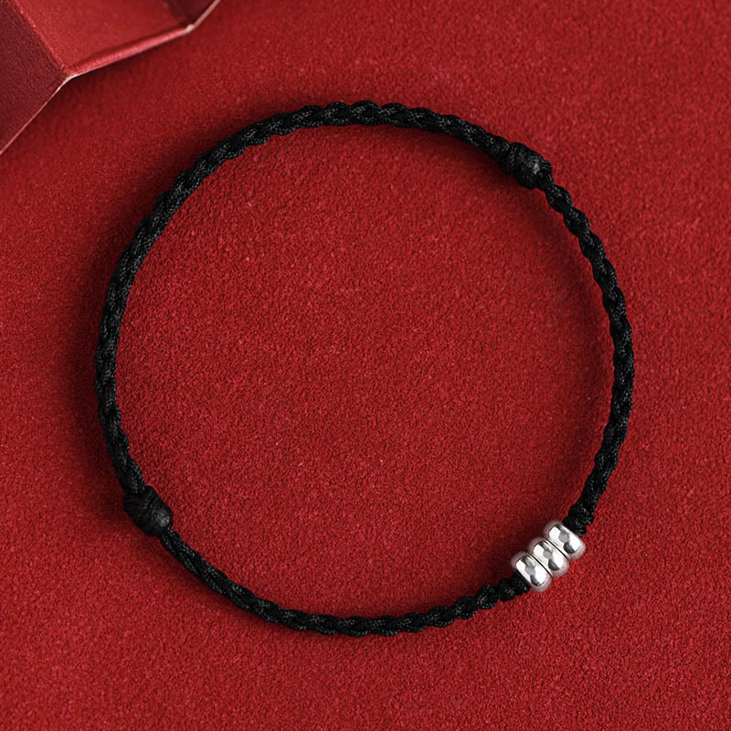 Buddha Stones 925 Sterling Silver Beads Protezione Fortuna Braccialetto Intrecciato Cavigliera