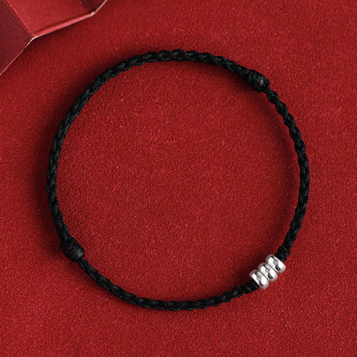 Buddha Stones 925 Sterling Silver Beads Protezione Fortuna Braccialetto Intrecciato Cavigliera