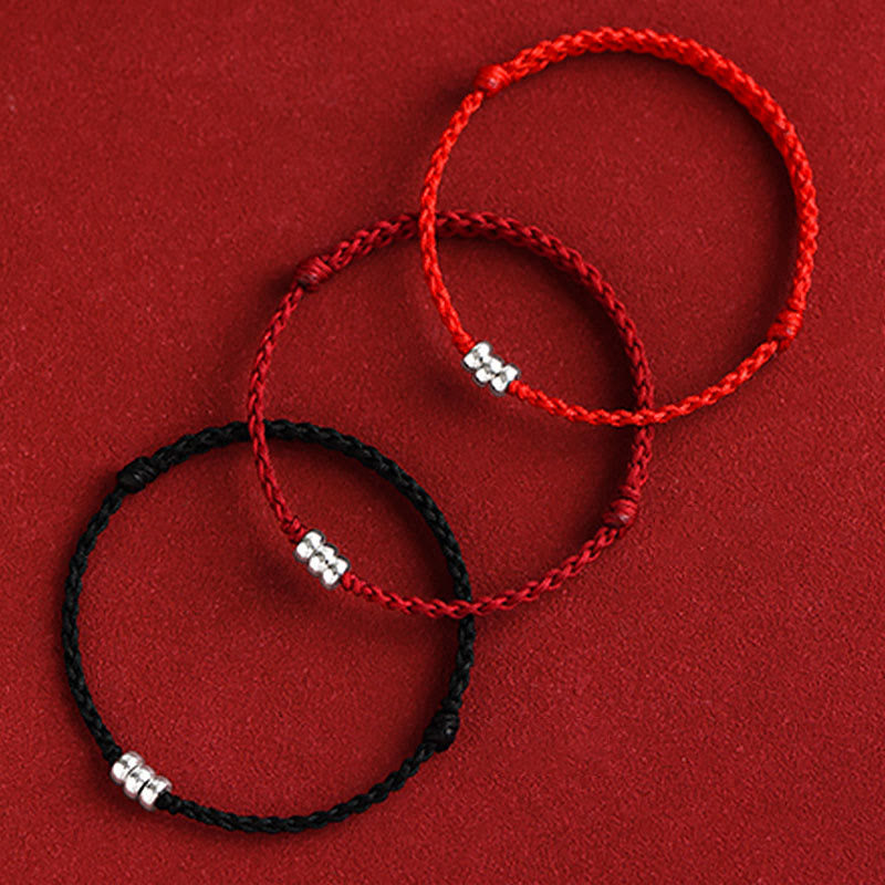 Buddha Stones 925 Sterling Silver Beads Protezione Fortuna Braccialetto Intrecciato Cavigliera