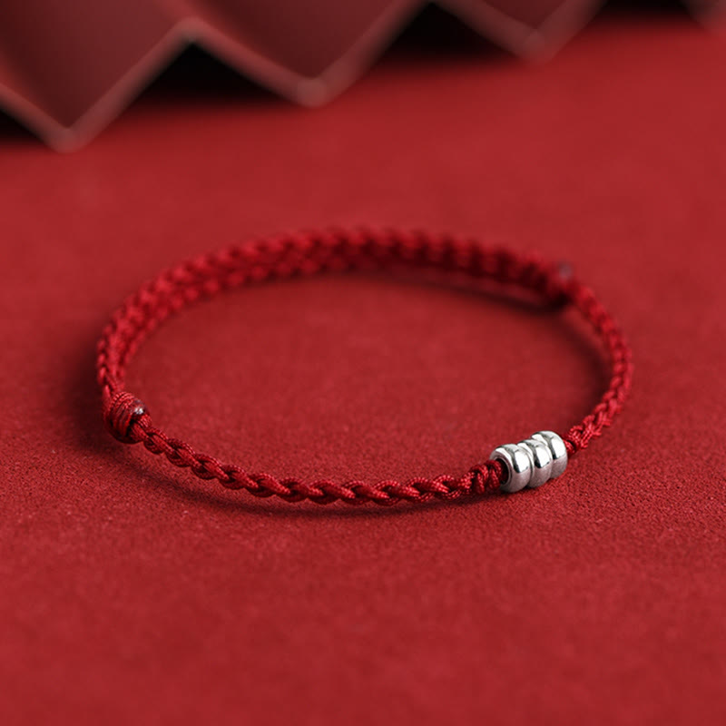 Buddha Stones 925 Sterling Silver Beads Protezione Fortuna Braccialetto Intrecciato Cavigliera