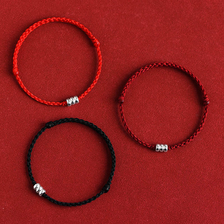 Buddha Stones 925 Sterling Silver Beads Protezione Fortuna Braccialetto Intrecciato Cavigliera