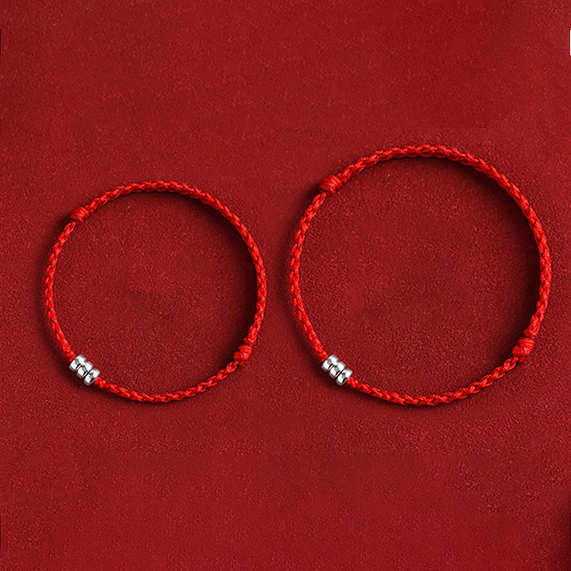 Buddha Stones 925 Sterling Silver Beads Protezione Fortuna Braccialetto Intrecciato Cavigliera