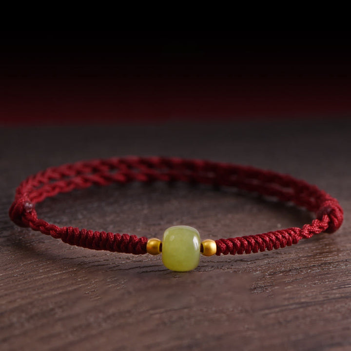 Buddha Stones Giada naturale Hetian Perline d'oro 999 Protezione Fortuna Bracciale intrecciato Cavigliera