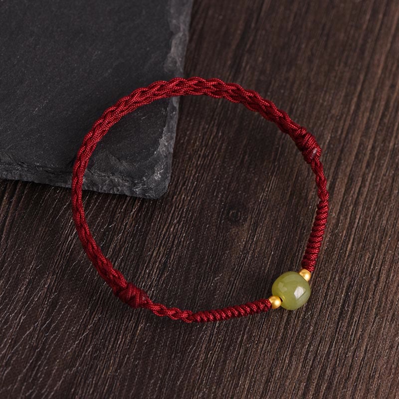 Buddha Stones Giada naturale Hetian Perline d'oro 999 Protezione Fortuna Bracciale intrecciato Cavigliera