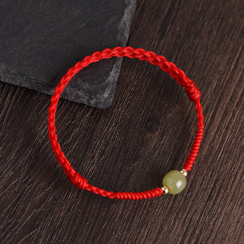 Buddha Stones Giada naturale Hetian Perline d'oro 999 Protezione Fortuna Bracciale intrecciato Cavigliera