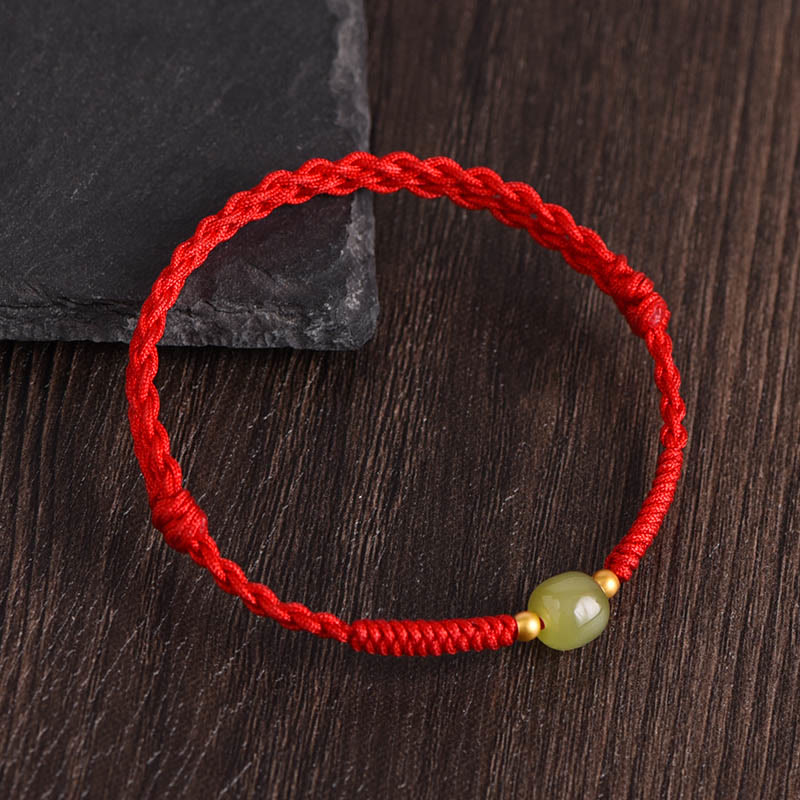 Buddha Stones Giada naturale Hetian Perline d'oro 999 Protezione Fortuna Bracciale intrecciato Cavigliera