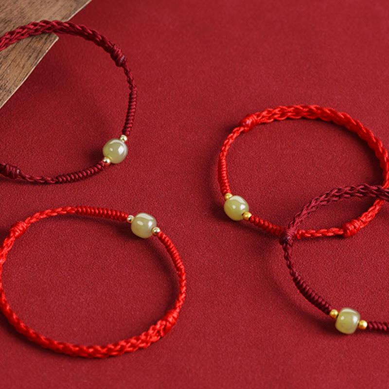 Buddha Stones Giada naturale Hetian Perline d'oro 999 Protezione Fortuna Bracciale intrecciato Cavigliera
