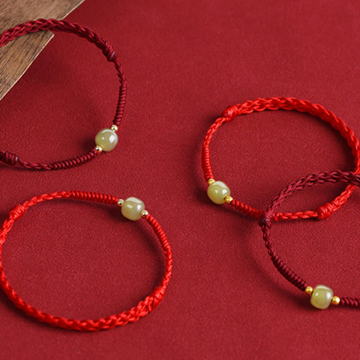 Buddha Stones Giada naturale Hetian Perline d'oro 999 Protezione Fortuna Bracciale intrecciato Cavigliera