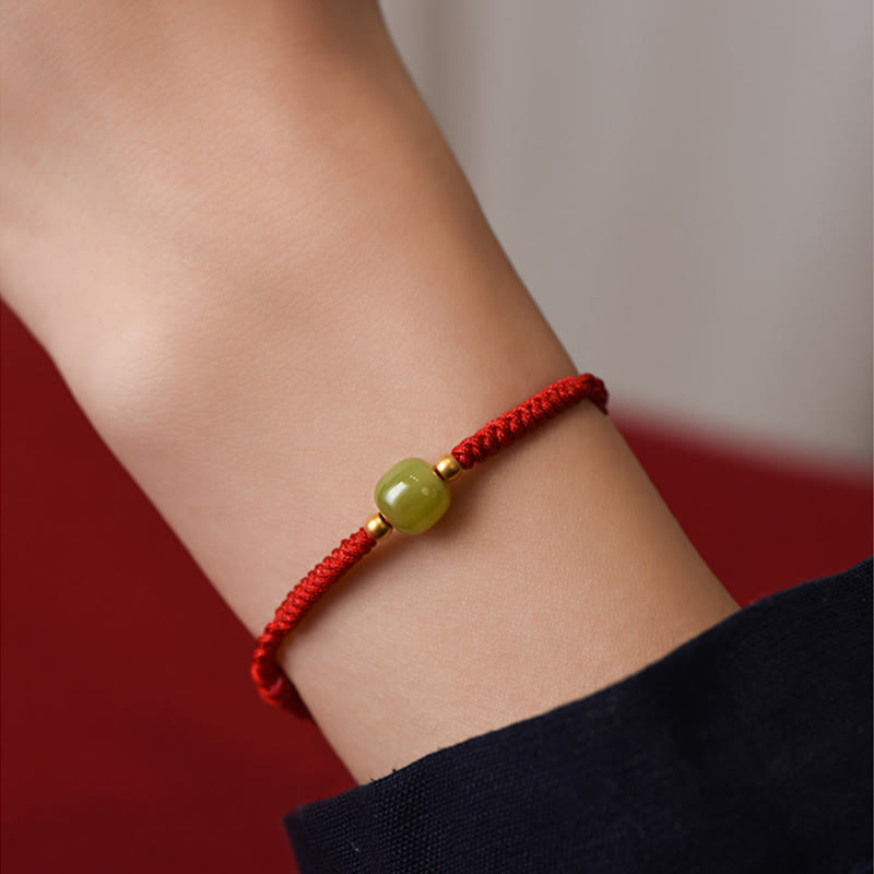Buddha Stones Giada naturale Hetian Perline d'oro 999 Protezione Fortuna Bracciale intrecciato Cavigliera