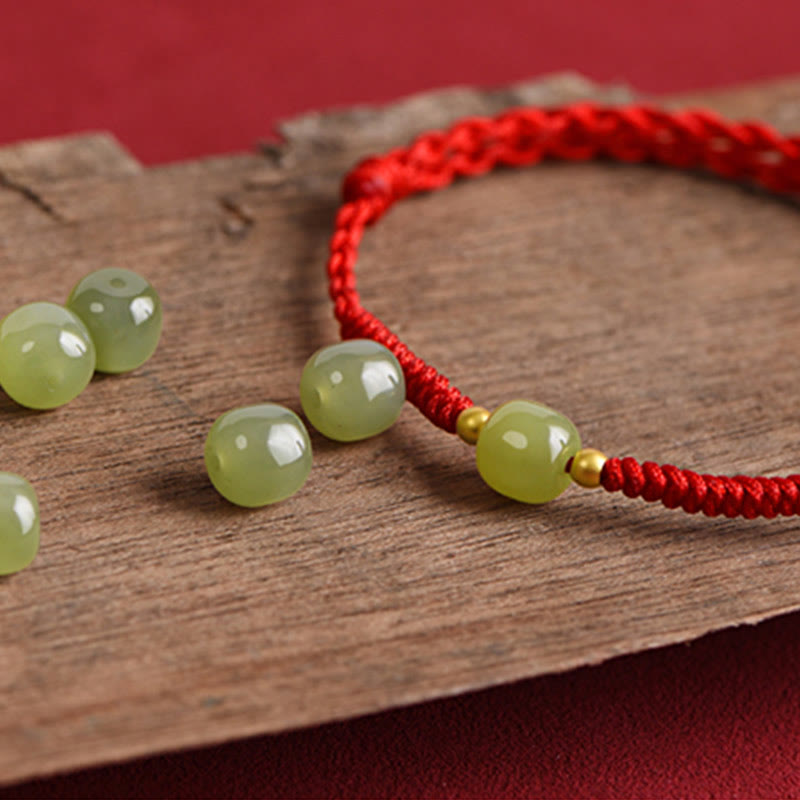 Buddha Stones Giada naturale Hetian Perline d'oro 999 Protezione Fortuna Bracciale intrecciato Cavigliera