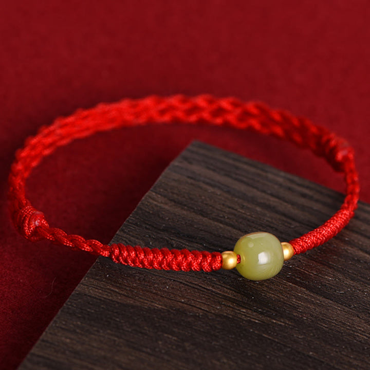 Buddha Stones Giada naturale Hetian Perline d'oro 999 Protezione Fortuna Bracciale intrecciato Cavigliera