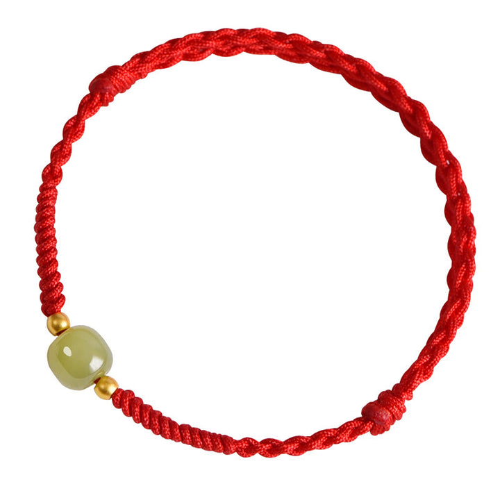 Buddha Stones Giada naturale Hetian Perline d'oro 999 Protezione Fortuna Bracciale intrecciato Cavigliera