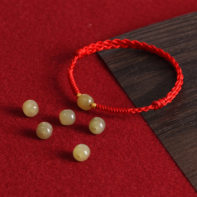 Buddha Stones Giada naturale Hetian Perline d'oro 999 Protezione Fortuna Bracciale intrecciato Cavigliera
