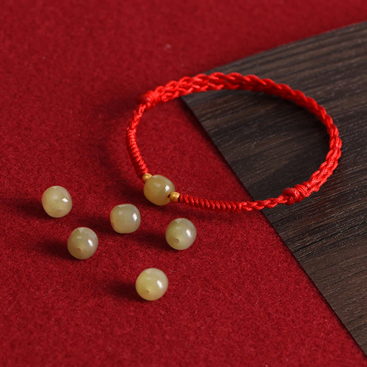 Buddha Stones Giada naturale Hetian Perline d'oro 999 Protezione Fortuna Bracciale intrecciato Cavigliera