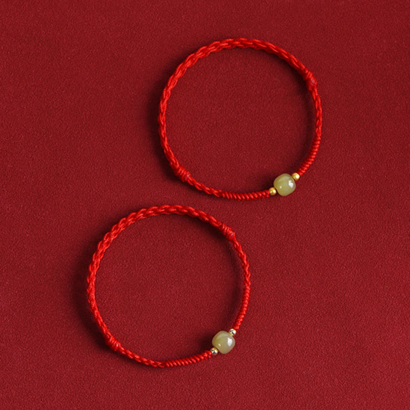 Buddha Stones Giada naturale Hetian Perline d'oro 999 Protezione Fortuna Bracciale intrecciato Cavigliera