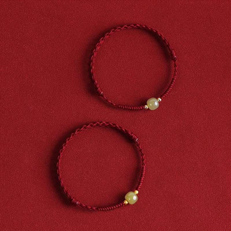 Buddha Stones Giada naturale Hetian Perline d'oro 999 Protezione Fortuna Bracciale intrecciato Cavigliera