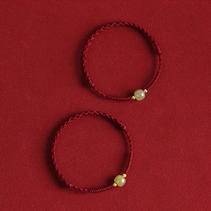 Buddha Stones Giada naturale Hetian Perline d'oro 999 Protezione Fortuna Bracciale intrecciato Cavigliera