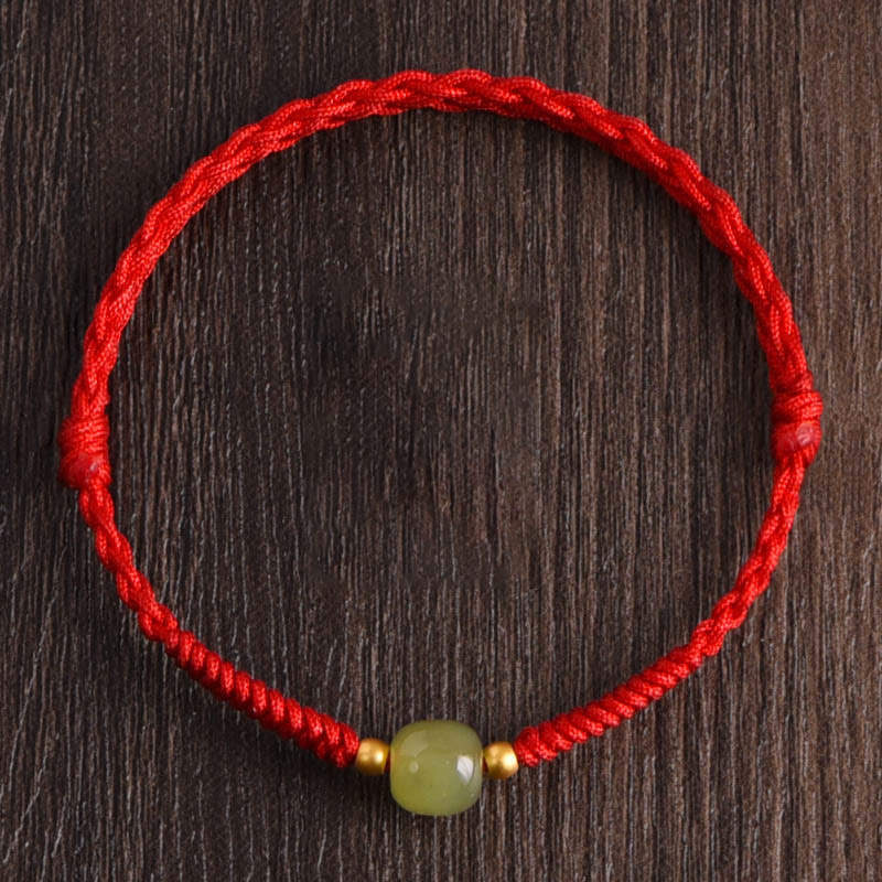Buddha Stones Giada naturale Hetian Perline d'oro 999 Protezione Fortuna Bracciale intrecciato Cavigliera
