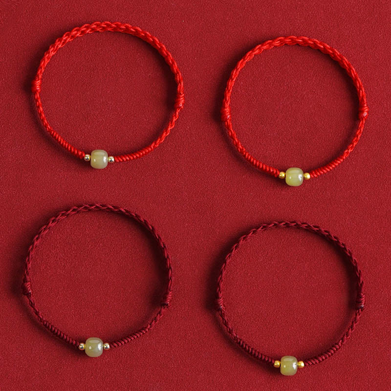 Buddha Stones Giada naturale Hetian Perline d'oro 999 Protezione Fortuna Bracciale intrecciato Cavigliera