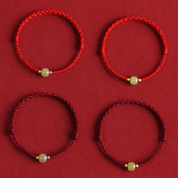 Buddha Stones Giada naturale Hetian Perline d'oro 999 Protezione Fortuna Bracciale intrecciato Cavigliera