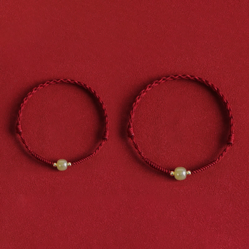 Buddha Stones Giada naturale Hetian Perline d'oro 999 Protezione Fortuna Bracciale intrecciato Cavigliera