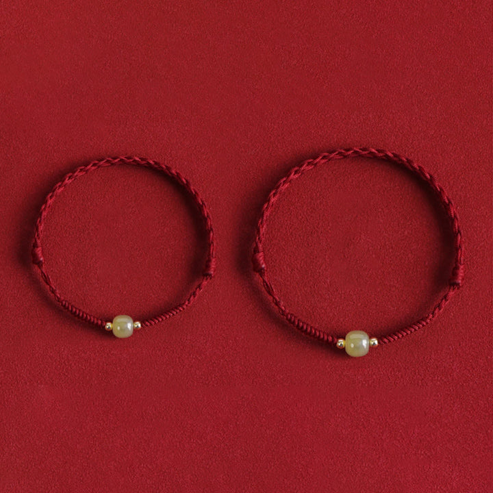 Buddha Stones Giada naturale Hetian Perline d'oro 999 Protezione Fortuna Bracciale intrecciato Cavigliera
