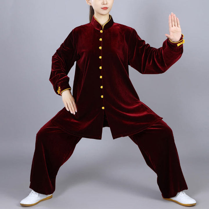 Buddha Stones 2 pezzi autunno inverno Tai Chi Meditazione Qigong Zen Pratica Unisex Velour Peluche Set di abbigliamento - Rosso scuro - 3XL- ADATTO PER USA/ UK/AU/ EU- XL - image 7