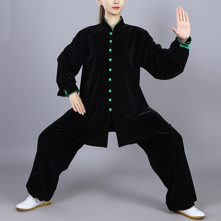 Buddha Stones 2 pezzi autunno inverno Tai Chi Meditazione Qigong Zen Pratica Unisex Velour Peluche Set di abbigliamento - Nero - 3XL- ADATTO PER USA/UK/AU/UE - XL - image 0