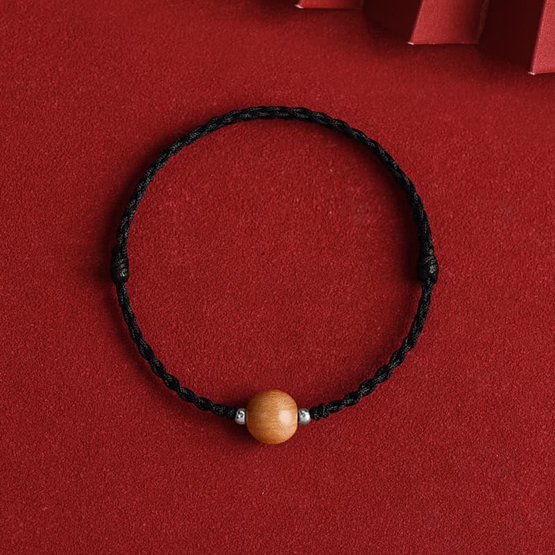 Braccialetto alla caviglia intrecciato con perline di legno di pesca naturale Buddha Stones