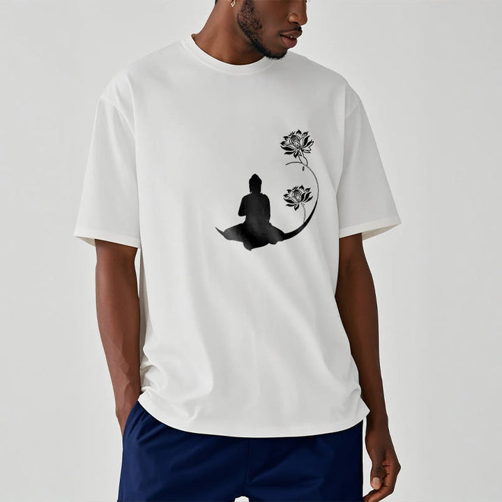 Maglietta con motivo Buddha Stones Buddha seduto con fiori di loto - image 7