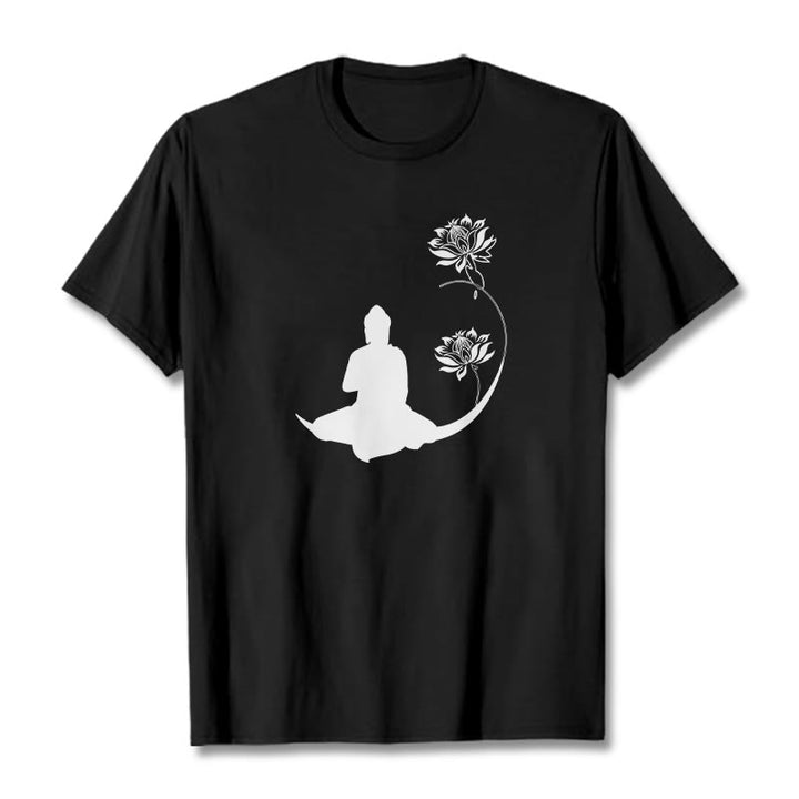 Maglietta con motivo Buddha Stones Buddha seduto con fiori di loto - Nero - 2XL - image 1