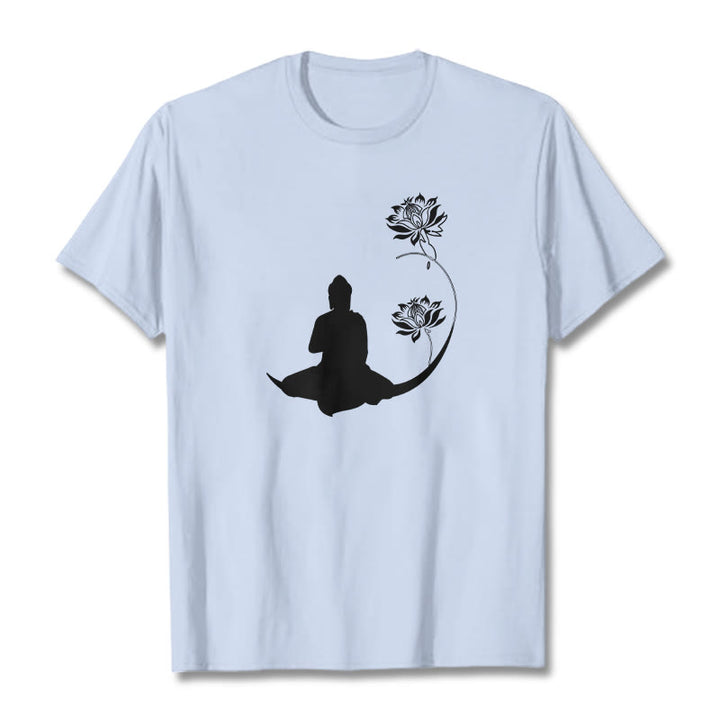 Maglietta con motivo Buddha Stones Buddha seduto con fiori di loto - Ciano chiaro - 2XL - image 19