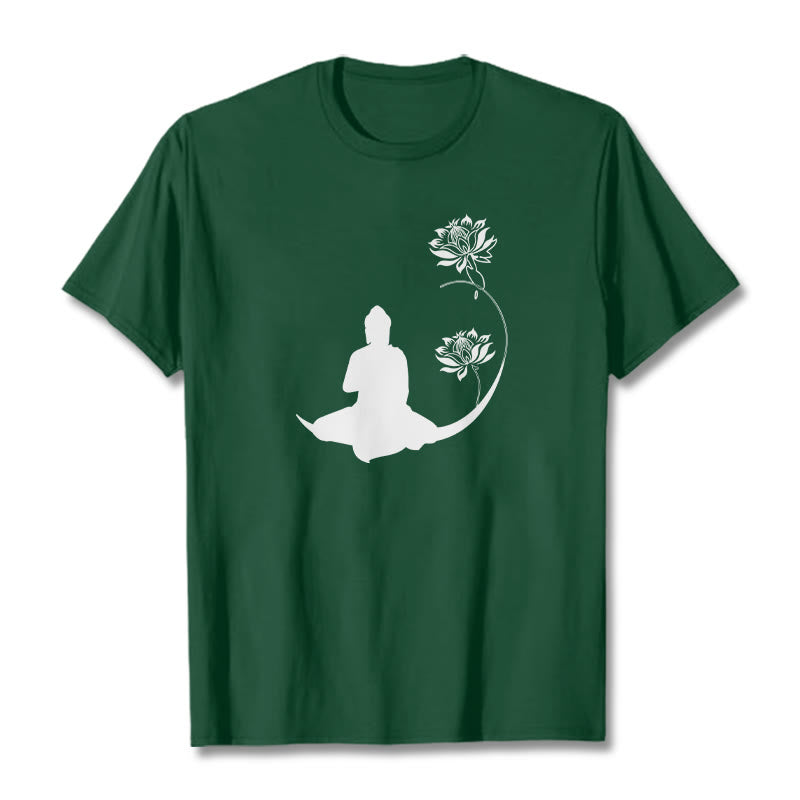 Maglietta con motivo Buddha Stones Buddha seduto con fiori di loto - Verde foresta - 2XL - image 11