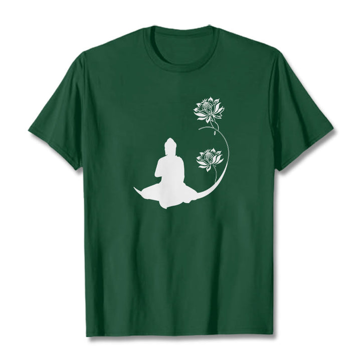 Maglietta con motivo Buddha Stones Buddha seduto con fiori di loto - Verde foresta - 2XL - image 11